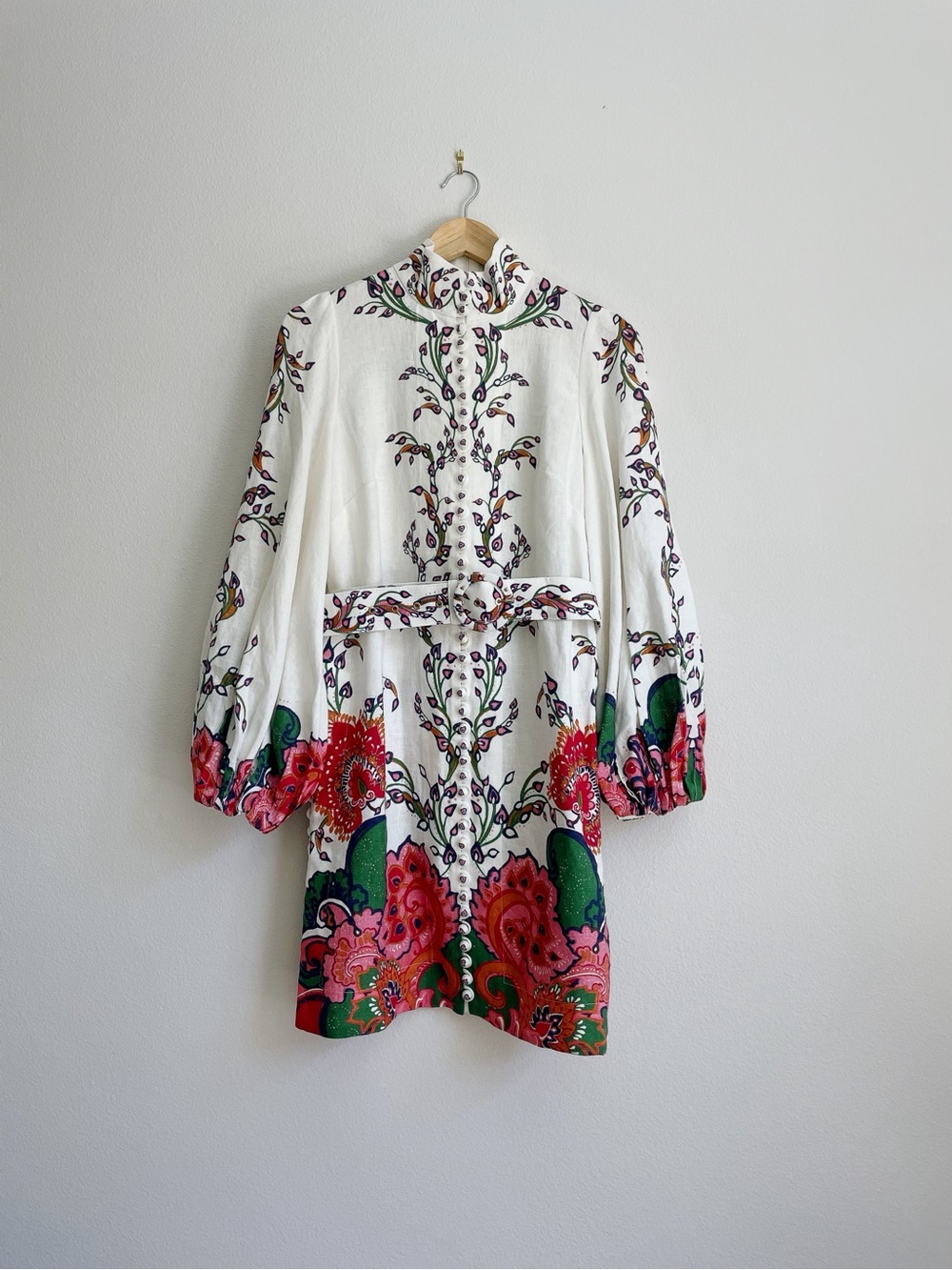 Zimmermann White Mini Dress with Pink & Green Floral Trim